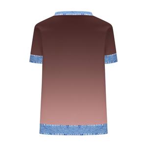 Women's Regular Fit Summer Fashion Contrast Trim Denim <b>Patchwork</b> Short Sleeve Waffle Knit <b>Tops</b> Tee Soft Stretch Casual T Shirt - Product Image 6