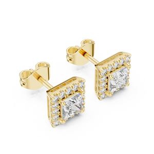 ต่างหูเพชรทรงปรินเซสคัท เพชรเลี้ยงในห้องปฏิบัติการ ทองคำแท้ 14K 18K แบบสี่ขาประดับเพชรรอบ DEF VVS ของขวัญครบรอบสุดคลาสสิก ODM ขายส่ง - Product Image 4