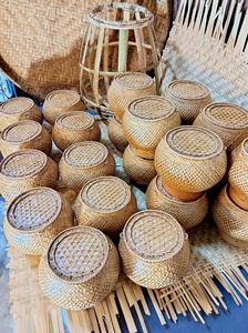 Panier à riz collant en bambou tissé à la main avec couvercle, artisanat thaïlandais traditionnel, stockage alimentaire, fournisseur éco-responsable - Product Image 6