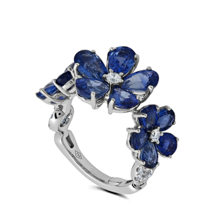 Flower Shape Sapphire <b>Cocktail</b> <b>Ring</b> Women's Luxury Fine Jewelry Party <b>Rings</b> - Product Image 3