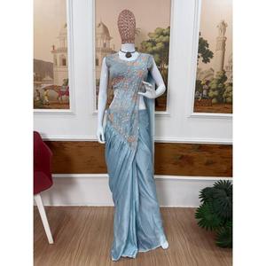 ชุดส่าหรีสำเร็จรูปแบบใหม่สุดฮิต ผ้าไหมรังโกลี ปักลายเต็มตัว พร้อมเสื้อสไตล์สตรีท ดีไซน์เนอร์สุดฮิต สำหรับงานเทศกาล - Product Image 6