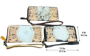 Usine dames Floral outillage longues pochettes RFID usinées à la main en cuir de vachette véritable portefeuilles avec bracelet à la mode pour les femmes - Product Image 3