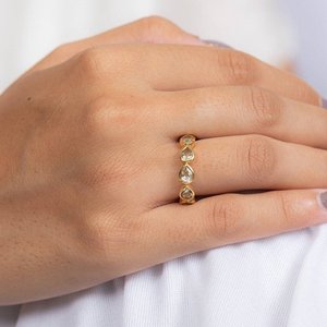 Bague d'éternité en or 18 carats avec topaze citron - Sertissage micro-pavé - Bague de mariage - Product Image 5