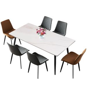 Tavolo da Pranzo Lucido da 63 Pollici in Pietra Sinterizzata/Marmo/Porcellana per Cucina e Soggiorno, Solo Bianco - Product Image 2