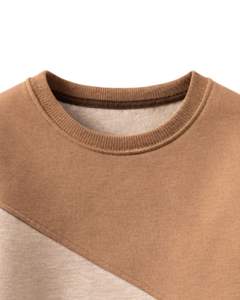 Sweat-shirt en molleton personnalisé pour femme, couleur camel beige clair, blocs de couleurs, coton et polyester, col rond, pull décontracté d'hiver, OEM - Product Image 5