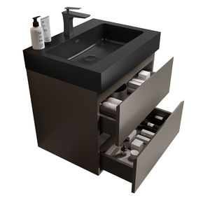 24 \ "lavabo da bagno moderno grigio grande contenitore a parete Design galleggiante Pre-assemblato in un unico pezzo nero scarico lavabo - Product Image 4