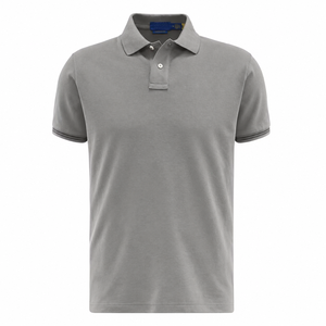 Polo en coton piqué gris à manches courtes pour homme, respirant, couleur unie, décontracté, tricoté, coupe classique, à porter au quotidien - Product Image 1