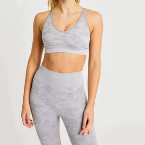 High Quality Stretchable Fabric Women's Yoga Set 2-Piece Adjusted <b>Strap</b> Front/Back Logo Quick-Dry Breathable - Product Image 5