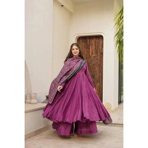 Designer Gown with Bottom Salwar Kameez and Dupatta for Party Wear Made of Polyester - Product Image 2