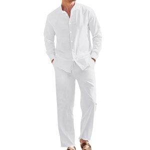 Ensembles pour hommes en lin, costume de loisirs printemps-automne, chemises à manches longues et pantalons, ensembles deux pièces, vêtements de mode pour hommes, ensemble pantalon - Product Image 3