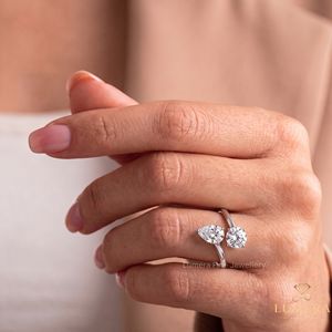 Pear Round Cut Toi et Moi Lab Grown Diamond Engagement Ring Two Stone 9K 10K 14K 18K Gold Luxury Fine Jewelry for Women - Product Image 3