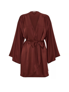 Vestido corto con cuello en V y manga larga para mujer, color burdeos, de seda, para todas las estaciones - Product Image 3