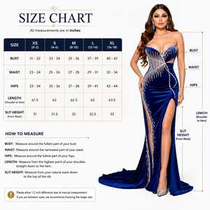 Vestido de Noche de Terciopelo Azul Rey de Lujo para Mujer, Estilo Sirena |   Vestido de fiesta sin tirantes con adornos de cristal, corte ajustado y abertura alta, sexy - Product Image 5