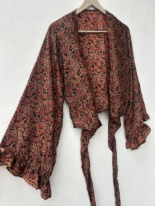 Lot de hauts en soie pour femmes, style rétro, à manches cloche, à nouer, avec 3 façons de porter, style hippie bohème, à nouer devant - Product Image 2