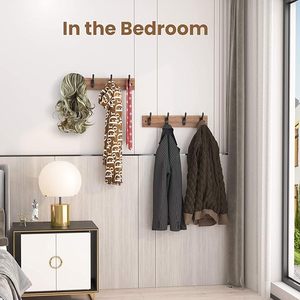 Perchero de Pared Rústico de Madera con 4 Ganchos Dobles Negros para Colgar Ropa, Sombreros, Toallas, Bolsos, Batas, Llaves en la Entrada - Product Image 5