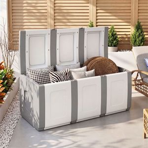 80 Gallon Extra <b>Large</b> Deck <b>Storage</b> <b>Box</b> Waterproof Gray PP with <b>Lockable</b> Lid for Outdoor Deck <b>Storage</b> - Product Image 5