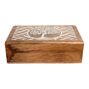 Home Wood Wooden Storage Box with Carved <b>Tree</b> Design Rustic Finish for Jewelry Organizers - Product Image 3