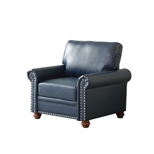 Navy Blue Faux Leather Single Seat <b>Sofa</b> Chair with Wood <b>Leg</b> <b>for</b> Living Room - Product Image 6