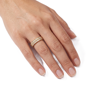 Bague de mariage minimaliste en or massif 9K 10K 14K 18K avec double rangée de diamants de laboratoire ronds, pavé intégral, style éternité, accent de mode - Product Image 5