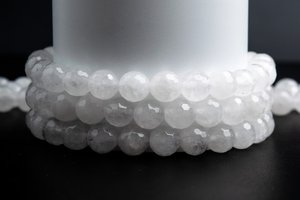 Perles rondes micro-facettées en jade blanc naturel pour la création de bijoux, bracelets, colliers, artisanat DIY - Product Image 3