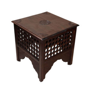 Mesa Auxiliar Cuadrada de Madera de Mango India Tallada a Mano con Compartimento de Almacenamiento Oculto, Estilo Marroquí, Acabado Marrón - Product Image 4