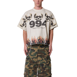 <b>Men</b> O Neck Short Sleeve T <b>Shirt</b> <b>Skull</b> Number 994 Flame Graphic Loose Fit Streetwear Wholesale Custom OEM Cotton Jersey Tee <b>Shirt</b> - Product Image 1