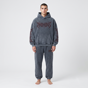 Men's Oversized Acid Wash Hoodie <b>Jogger</b> <b>Set</b> Heavyweight Winter Two Piece Tracksuit Vintage Streetwear Casual Outfit - Product Image 1