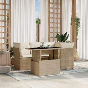 Ensemble de canapés de jardin modulables en rotin PE beige avec table supérieure réglable - Product Image 1