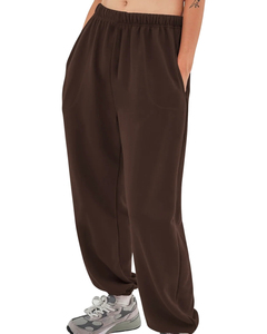 Pantalones Harem de Cintura Alta para Mujer, Color Marrón, Corte Holgado, Casuales, Largos, Cintura Elástica con Bolsillos - Product Image 1