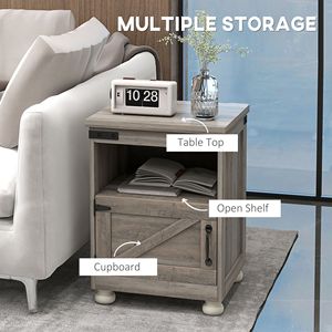 Tavolino Laterale Moderno in Stile Fattoria Grigio con Vano Portaoggetti e Ripiano Aperto, Gambe in Legno - Product Image 4