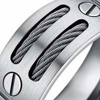 Großhandel Maßgefertigter Herren-Titanring mit Doppeldraht-Einlage und Schraubendesign im Industriestil als Ehering 8mm