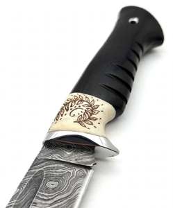 Handcrafted Damascus Steel Outdoor Utility Tool Engraved Bone Spacer Ebony Wood Handle Steel Bolster - Product Image 2
