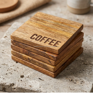 AG Elements - Posavasos Cuadrados Modernos de Madera de Mango Grabados y Ecológicos, 4x4 Pulgadas, Hechos a Mano, Resistentes al Calor y Antideslizantes para Bebidas - Product Image 1