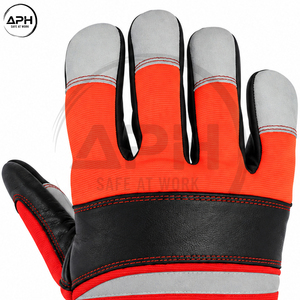 Gants de travail en cuir à doigts complets avec manchette extensible réglable, service OEM ODM personnalisé, rouge, gris, noir, pour tronçonneuse - Product Image 6