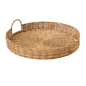 Elegant <b>Woven</b> Rattan Tray Wooden Serving Base for Tea Coffee Snacks Eco Conscious Kitchen Dining Room Ware - Product Image 1