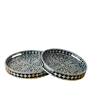 Plateau de service artisanal en nacre véritable, plateau décoratif de luxe en nacre avec poignées en laiton, accessoire de cuisine élégant pour la décoration de la maison - Product Image 3