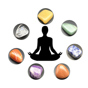 Natural 7 Chakra Carved Stone <b>Set</b> Assorted Polished Gemstone <b>Crystals</b> with Pouch Meditation Feng Shui Gift Wholesale - Product Image 4