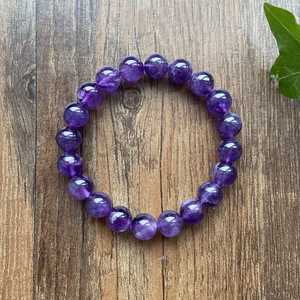 Natural Amethyst <b>Crystal</b> <b>Ball</b>-Shaped Bead Bracelet Polished Purple Charm Jewelry Gift for Women - Product Image 3