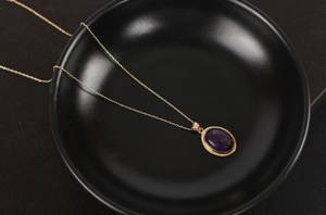 Collier en Améthyste Taille Ovale, Argent Sterling 925 Plaqué Or 14K, Pierre Précieuse Naturelle Délicate, Qualité Supérieure Certifiée IGI, Bijou Élégant - Product Image 3
