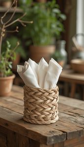 Caja de pañuelos de plástico ecológica con diseño de mimbre sintético estilo retro rústico para mesa de baño o comedor - Product Image 4