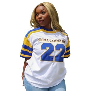 T-shirt de hockey Sigma Gamma Rho pour femme, maillot 22, bleu et or, style décontracté et sportif, surdimensionné, pour sororité grecque - Product Image 4