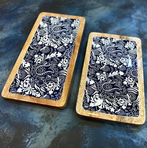 Plateau de service ovale en bois, motif végétal bleu et blanc, design traditionnel chinois, plats et assiettes - Product Image 6