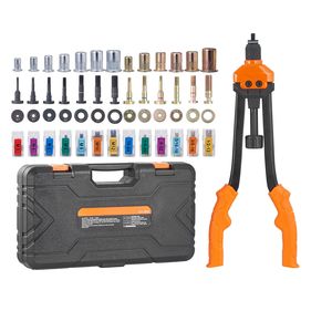 Kit de herramientas de remachado de 16 pulgadas que ahorra trabajo, 13 mandriles métricos y SAE, 186 tuercas remachables M3 M4 M5 M6 M8 M10 para máquina de remachado métrica y SAE - Product Image 1