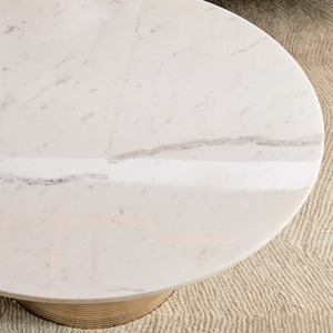 Mesa de centro ovalada moderna con superficie de mármol blanco y base de latón, mueble para sala de estar - Product Image 3