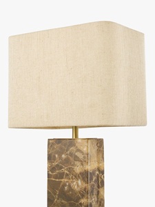 Luxury Brown Marble <b>Table</b> Lamp With Rectangular Stone Base Premium Linen Shade Sophisticated Ambient Lighting And Contemporary - Product Image 5