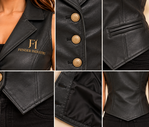 Chaleco de Cuero Genuino para Mujer, Negro Premium, Sin Mangas, Estilo Motero, Personalizado, Hecho a Medida OEM - Product Image 5