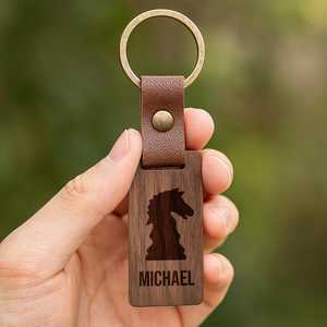 <b>Custom</b> Chess Piece Keychain, Personalized Walnut Wood Keychain with Name, Gift for Chess Player, Wooden <b>Key</b> <b>Ring</b> - Product Image 3