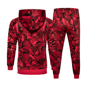 Men Red <b>Camouflage</b> Hooded <b>Tracksuit</b> Full Zipper Sporty Casual Jogging Set 100% Polyester Autumn Wear - Product Image 2
