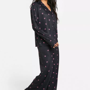 Ensembles de pyjamas pour femmes et enfants, manches longues, col roulé, en tissu tricoté polyester/coton, lisses et écologiques, vente en gros - Product Image 2