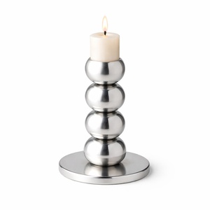 Modern <b>white</b> finish ball candle holder with marble base luxury decorative candle stand minimalist home decor tabletop center - Product Image 2
